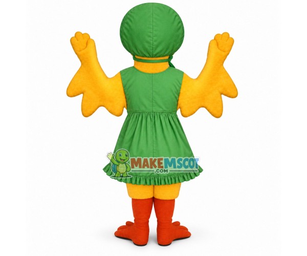 Elegant Chick In Green Vest Dress Mascot Costume