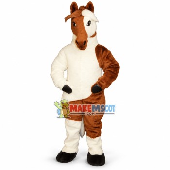 Powerful Brown & White Horse Mascot Costume