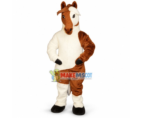 Powerful Brown & White Horse Mascot Costume