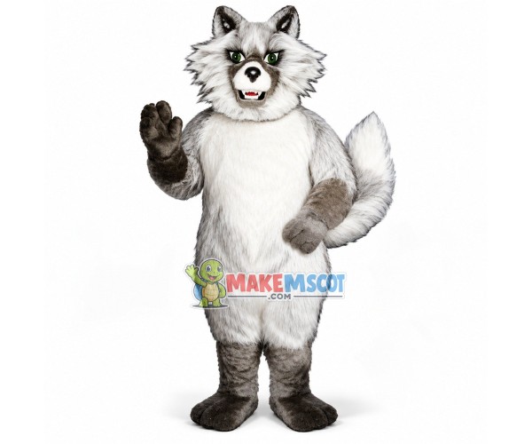 Long Wool Wolf With Green Eyeballs Mascot Costume Long Wool Wolf With Green Eyeballs Mascot Costume
