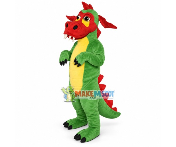 Scary-looking Green Dinosaur Mascot Costume Scary-looking Green Dinosaur Mascot Costume