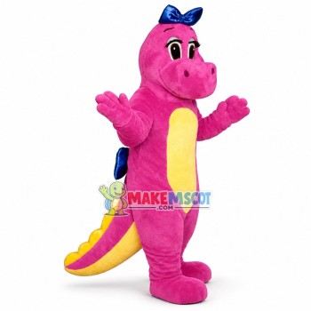Rose Red Dragon With Bow Mascot Costume