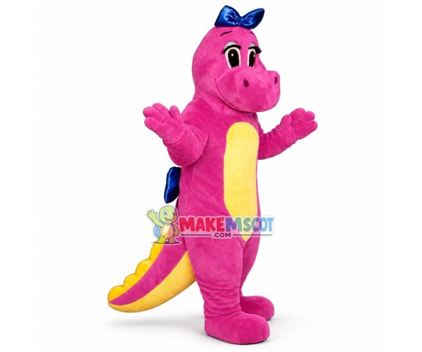 Rose Red Dragon With Bow Mascot Costume Rose Red Dragon With Bow Mascot Costume