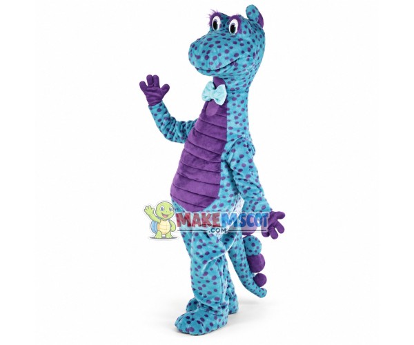 Blue Spotted Dinosaur With Long Neck Mascot Costume Blue Spotted Dinosaur With Long Neck Mascot Costume