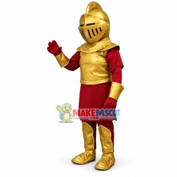 Masked Knight In Golden Armor Mascot Costume