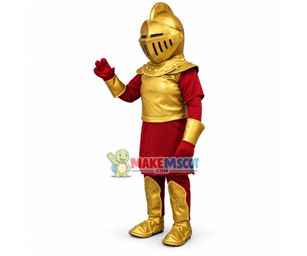 Masked Knight In Golden Armor Mascot Costume Masked Knight In Golden Armor Mascot Costume