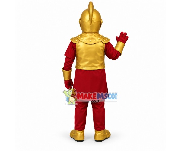 Masked Knight In Golden Armor Mascot Costume Masked Knight In Golden Armor Mascot Costume