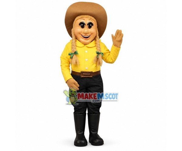 Blonde Braid Girl of The Farm Mascot Costume Blonde Braid Girl of The Farm Mascot Costume