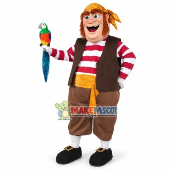 Big Belly Businessman Holding Parrot Mascot Costume Big Belly Businessman Holding Parrot Mascot Costume