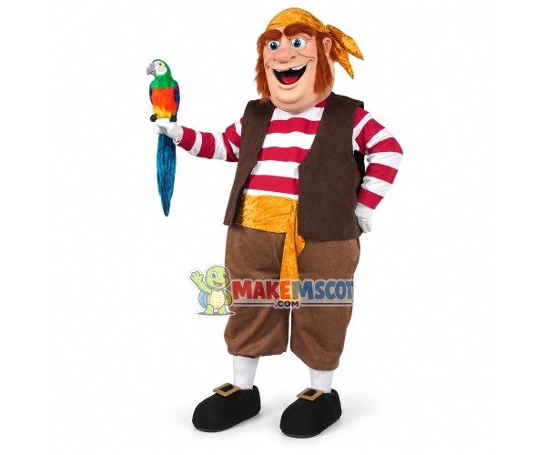 Big Belly Businessman Holding Parrot Mascot Costume Big Belly Businessman Holding Parrot Mascot Costume
