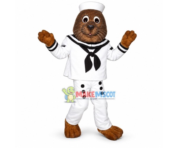 Walking Mole In White Sailor Suit Mascot Costume Walking Mole In White Sailor Suit Mascot Costume