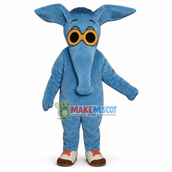 Little Blue Elephant With Sunglasses Mascot Costume Little Blue Elephant With Sunglasses Mascot Costume