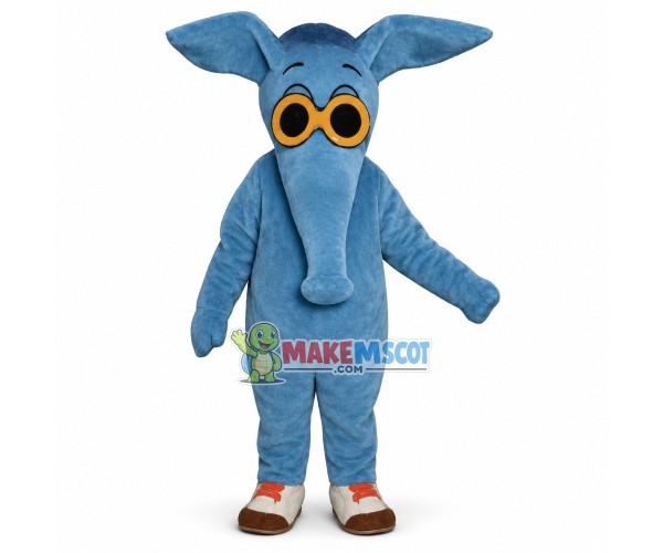 Little Blue Elephant With Sunglasses Mascot Costume Little Blue Elephant With Sunglasses Mascot Costume