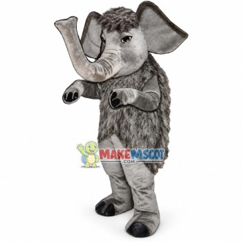 Alert Grey Mammoth Mascot Costume Alert Grey Mammoth Mascot Costume