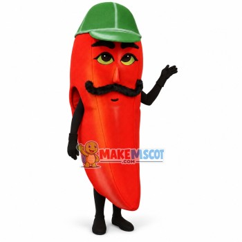 Cartoon Chili Doll With Mustache Mascot Costume Cartoon Chili Doll With Mustache Mascot Costume