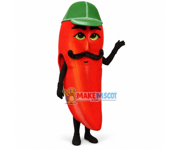 Cartoon Chili Doll With Mustache Mascot Costume Cartoon Chili Doll With Mustache Mascot Costume