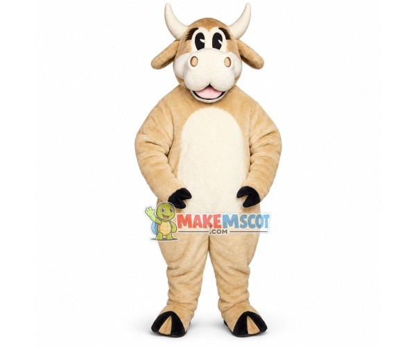 Lively Plush Beige Cattle Mascot Costume