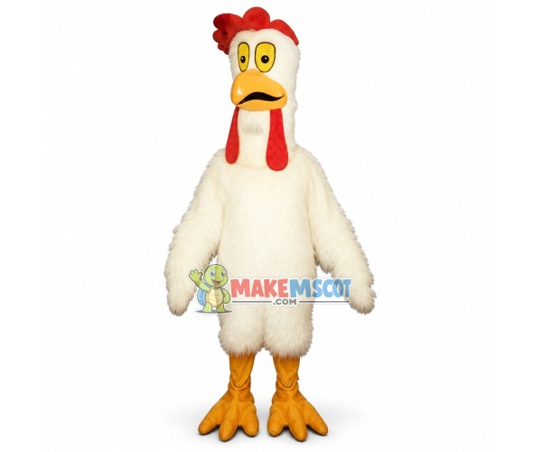 Frightened White Chicken Mascot Costume Frightened White Chicken Mascot Costume