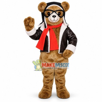 Aviator Bear In The Jacket Mascot Costume