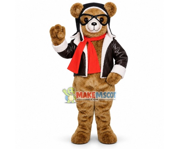 Aviator Bear In The Jacket Mascot Costume Aviator Bear In The Jacket Mascot Costume