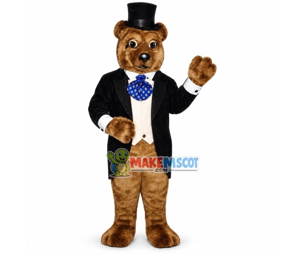 Gentleman Bear With Gold Rim Glasses Mascot Costume Gentleman Bear With Gold Rim Glasses Mascot Costume