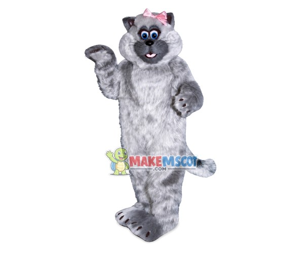 Furry Pet Cat With Pink Bow Mascot Costume Furry Pet Cat With Pink Bow Mascot Costume