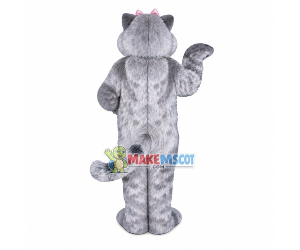 Furry Pet Cat With Pink Bow Mascot Costume