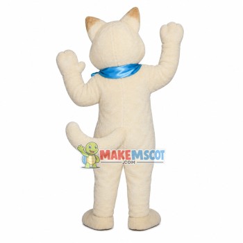 White Cat With Blue Ribbon Mascot Costume White Cat With Blue Ribbon Mascot Costume