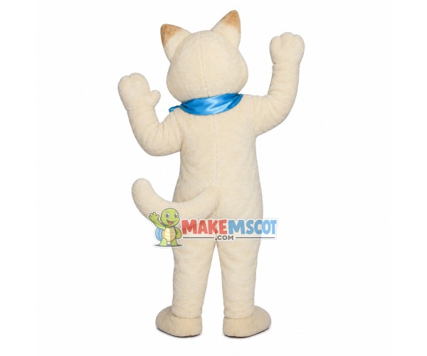 White Cat With Blue Ribbon Mascot Costume White Cat With Blue Ribbon Mascot Costume