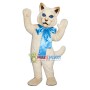 White Cat With Blue Ribbon Mascot Costume