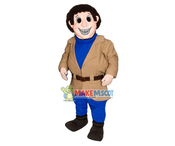 Curly Hair Artist In Trench Coat Mascot Costume Curly Hair Artist In Trench Coat Mascot Costume