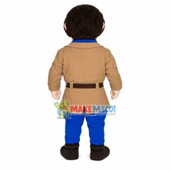 Curly Hair Artist In Trench Coat Mascot Costume Curly Hair Artist In Trench Coat Mascot Costume