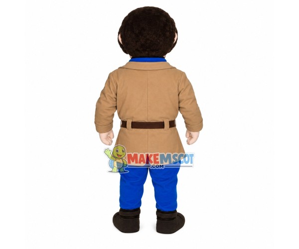 Curly Hair Artist In Trench Coat Mascot Costume