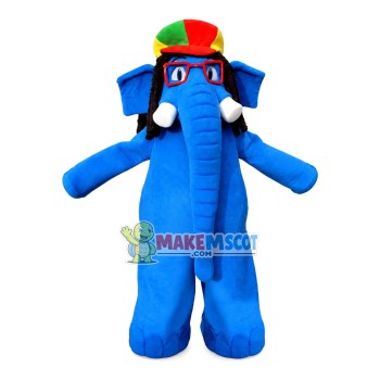 Sightseeing Blue Elephant Wearing Beret Mascot Costume