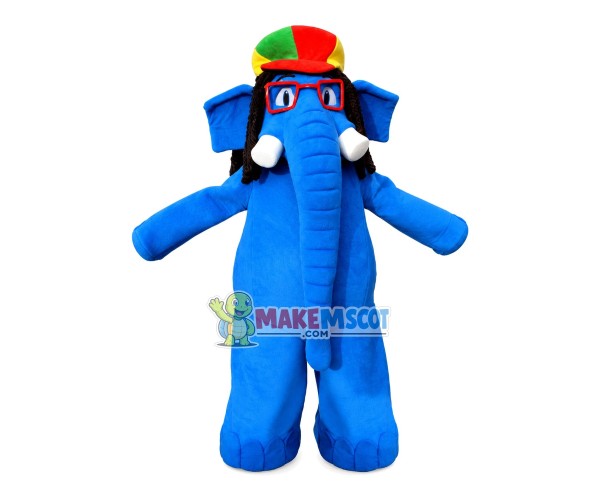 Sightseeing Blue Elephant Wearing Beret Mascot Costume Sightseeing Blue Elephant Wearing Beret Mascot Costume