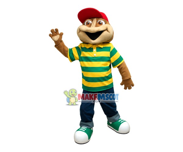 Energetic Brown Frog Mascot Costume Energetic Brown Frog Mascot Costume
