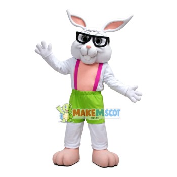 Smart Rabbit With Green Shorts Mascot Costume