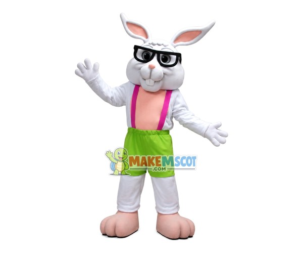 Smart Rabbit With Green Shorts Mascot Costume Smart Rabbit With Green Shorts Mascot Costume