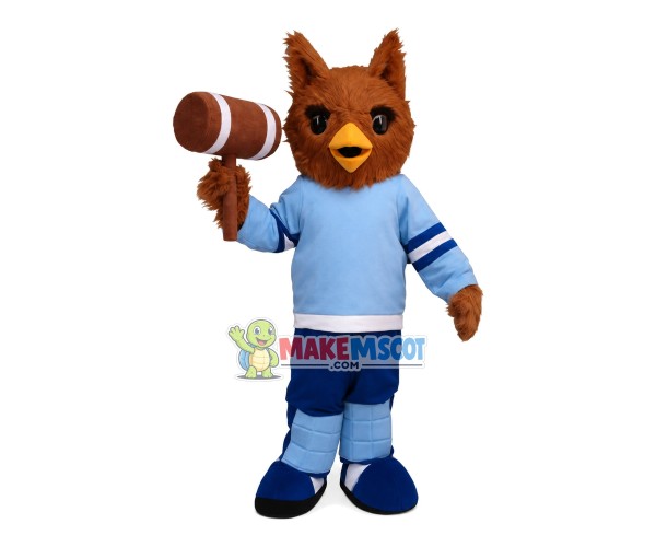 Serious Owl Holding Mallet Mascot Costume Serious Owl Holding Mallet Mascot Costume