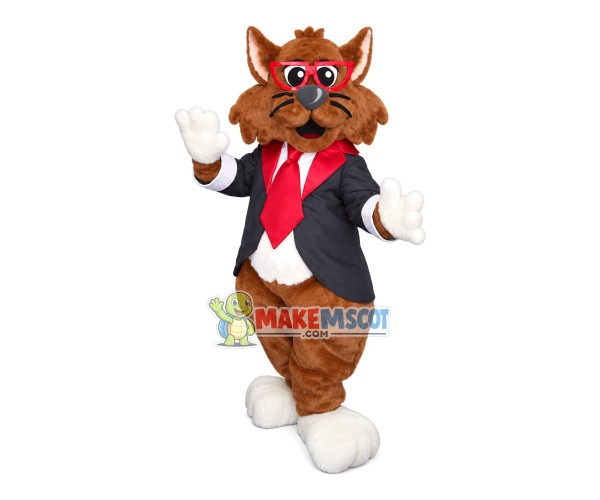 Principal Cat With Sunflower Tie Mascot Costume Principal Cat With Sunflower Tie Mascot Costume