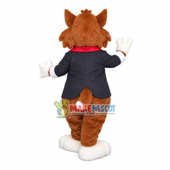 Principal Cat With Sunflower Tie Mascot Costume Principal Cat With Sunflower Tie Mascot Costume