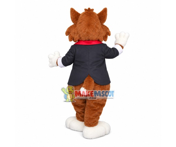 Principal Cat With Sunflower Tie Mascot Costume Principal Cat With Sunflower Tie Mascot Costume