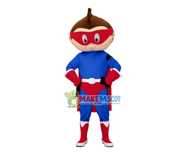 Superman Boy Wearing Blindfold Mascot Costume Superman Boy Wearing Blindfold Mascot Costume