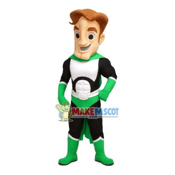 Muscular Superhero In Green Panties Mascot Costume