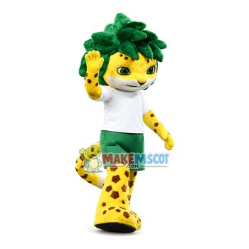 Young Tiger Player With Green Hair Mascot Costume Young Tiger Player With Green Hair Mascot Costume