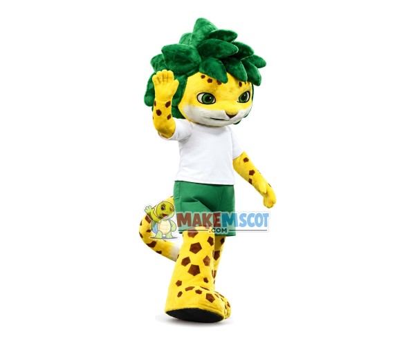 Young Tiger Player With Green Hair Mascot Costume