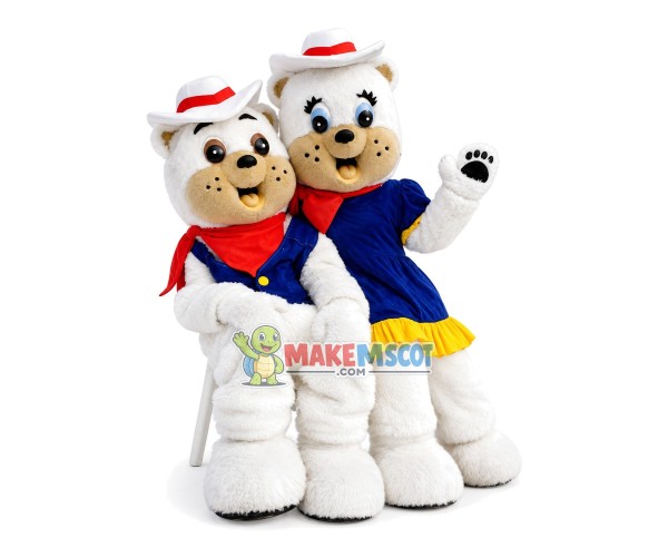 The White Bear Couple of Ski Resort Mascot Costume