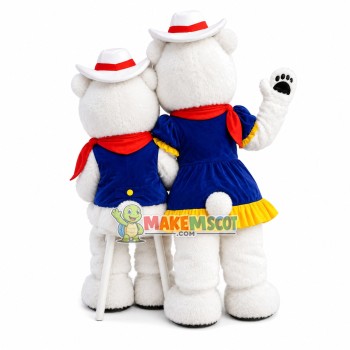 The White Bear Couple of Ski Resort Mascot Costume The White Bear Couple of Ski Resort Mascot Costume