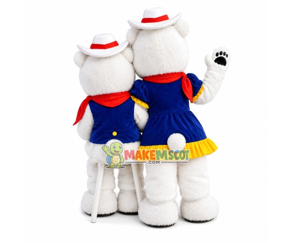 The White Bear Couple of Ski Resort Mascot Costume The White Bear Couple of Ski Resort Mascot Costume