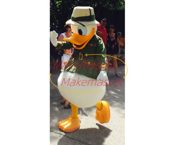 Donald Duck In Military Green Coat Mascot Costume